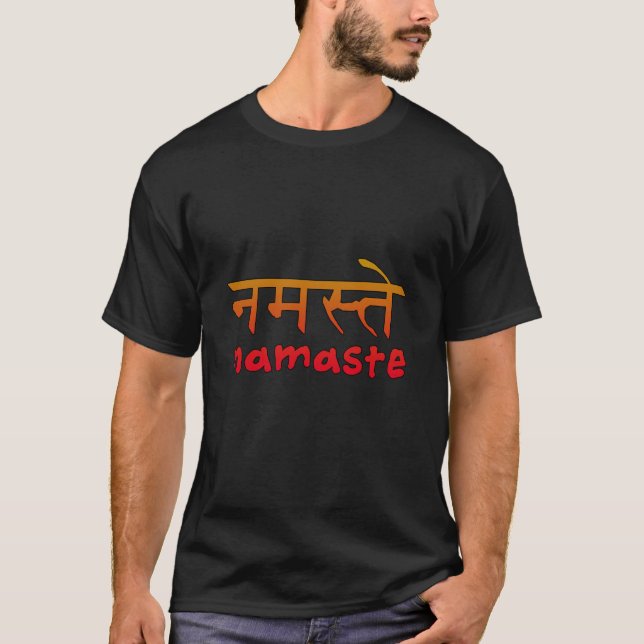 T-shirt Namaste en manuscrit anglais et de Hindi (Devant)