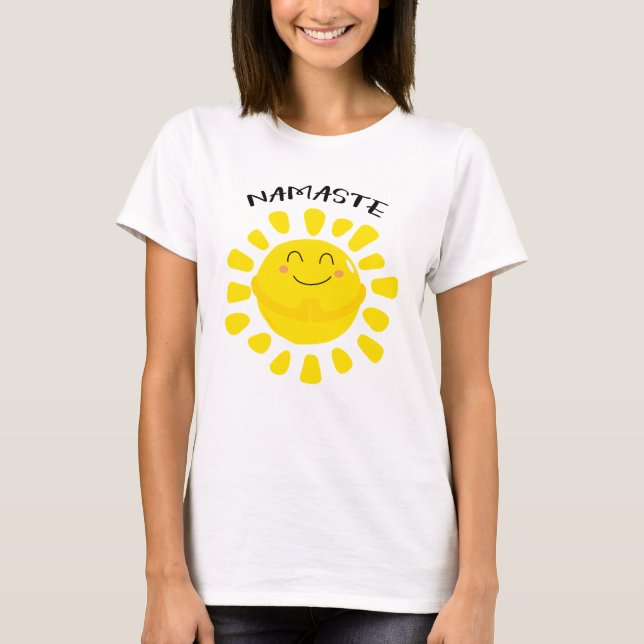 T-shirt Namaste Soleil Souriant Avec Mains De Prière (Devant)