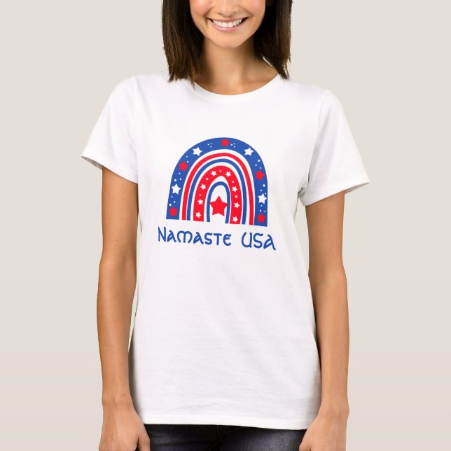 T-shirt Namaste USA Patriotic Rainbow (Devant)