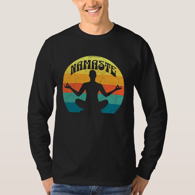 T-shirt Namaste Yoga Pose Peace Meditate Zen Retro Sunset  (Devant)