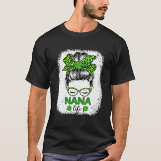 T-shirt Nana Clover Messy Bun Leopard Funny St Patrick's D