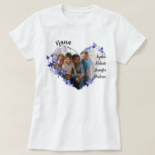 T-shirt Nana coeur de fleur avec petits-enfants Nom et pho
