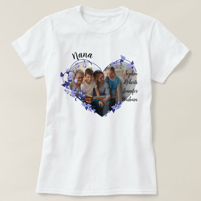 T-shirt Nana coeur de fleur avec petits-enfants Nom et pho (Design devant)