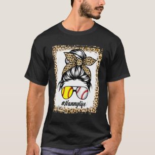 T-shirt Nanny Life Messy Leopard Bleached Cheveux Bun Mère