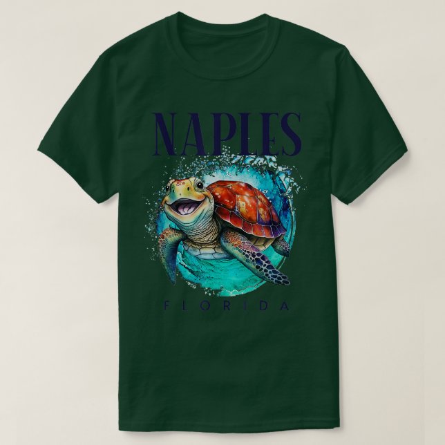 T-shirt Naples Florida Aquarelle Happy Sea Turtle (Design devant)