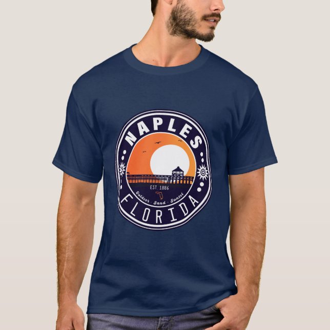 T-shirt Naples Florida Beach Retro Sunset Pier 80s (Devant)