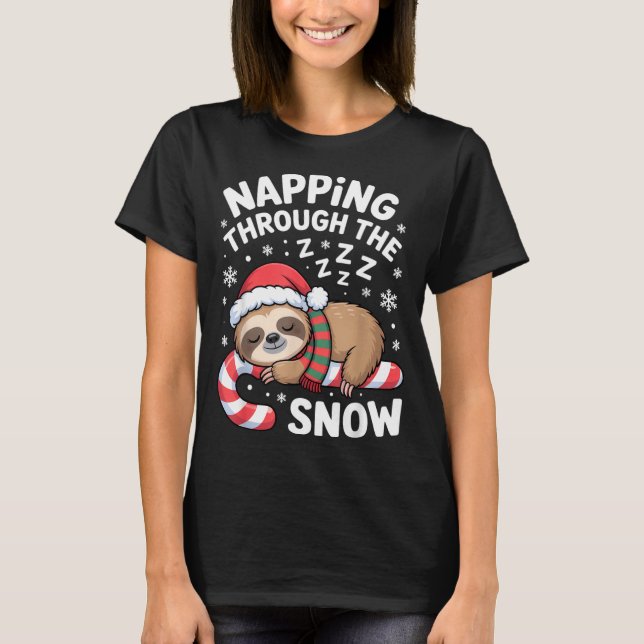 T-shirt Napng Through The Snow Funny Sloth Candy Cane Xmas (Devant)