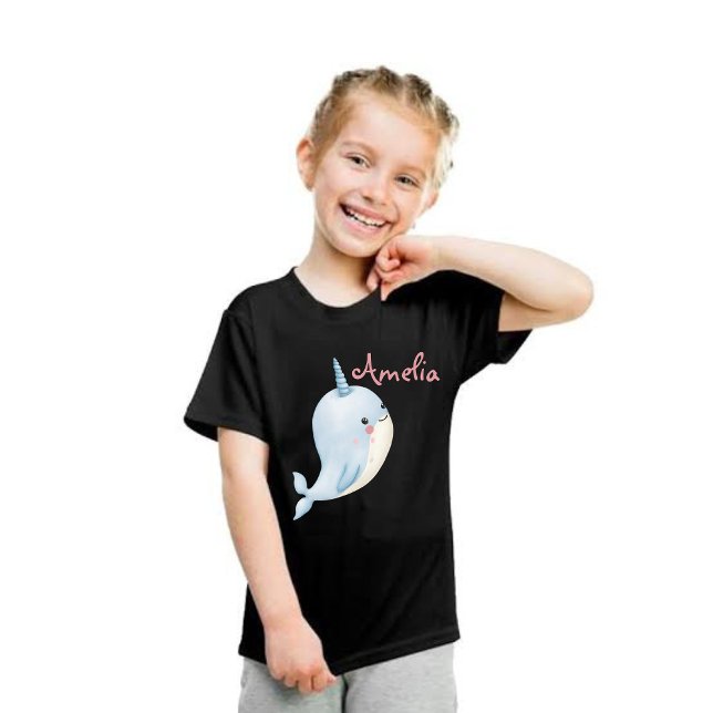 T-shirt Narwhal Girl Anniversaire Ajouter un nom Noir pers (Narwhal Girl Birthday Add Name Personalized Black T-Shirt
)