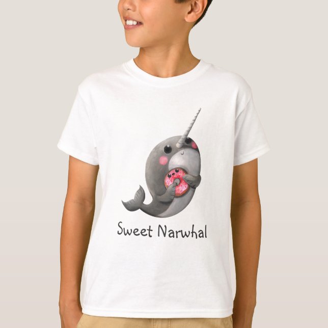 T-shirt Narwhal timide avec le beignet (Devant)