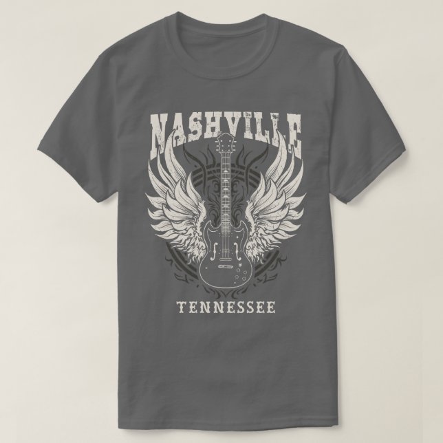T-shirt Nashville Tennessee Guitare en détresse Ange ailes (Design devant)