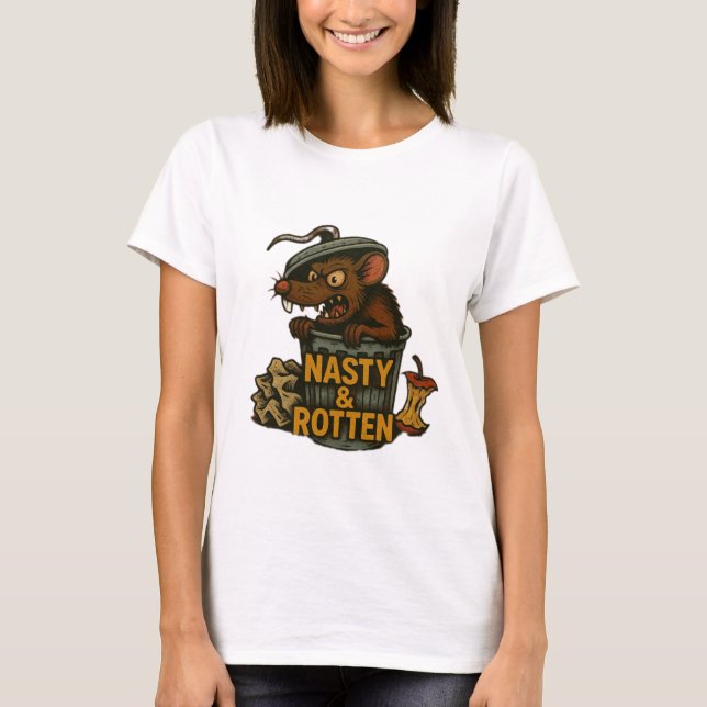 T-shirt Nasty et pourri. Rat dans une poubelle. Dessin (Devant)