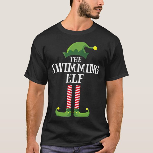T-shirt Natation Elf Correspondance Famille Groupe Noël iv (Devant)