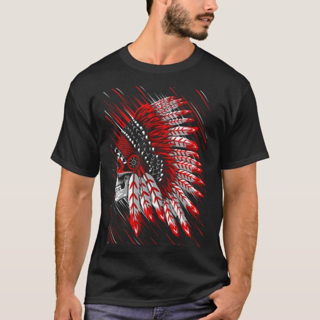 T-shirt Native American Indian Chief Skull Motorcycle Head (Devant)