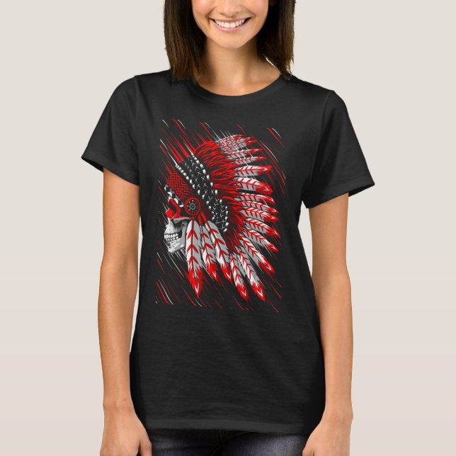 T-shirt Native American Indian Chief Skull Motorcycle Head (Devant)