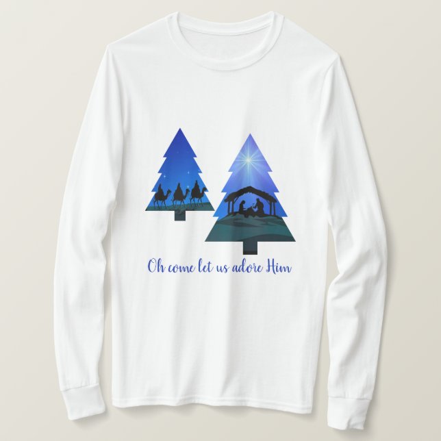 T-shirt Nativité de l'arbre de Noël : Oh, allons-nous l'ad (Design devant)