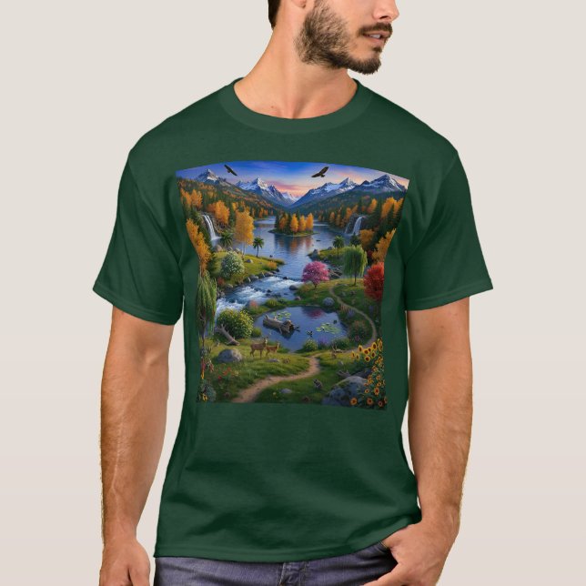 T-shirt Nature Wilderness Scenery Mountains Waterfalls (Devant)