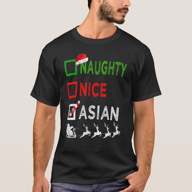 T-shirt Naughty Nice Asiatique Pyjamas de Noël Drôle Père  (Devant)