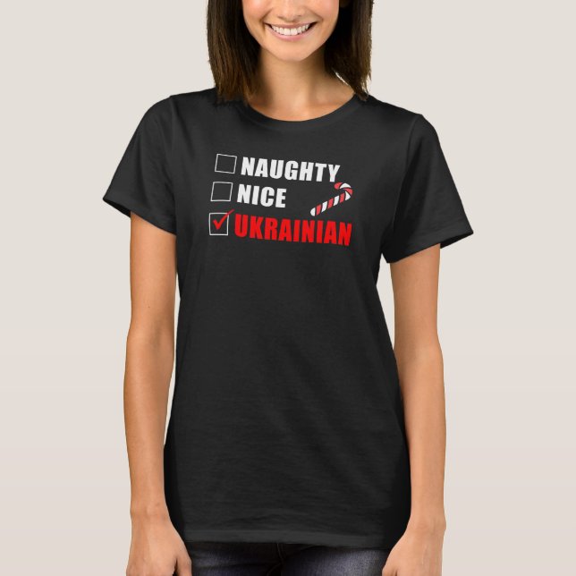 T-shirt Naughty Nice Design de Noël ukrainien (Devant)