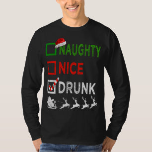 T-shirt Naughty Nice Drunk Pajamas de Noël Drôle Père Noël