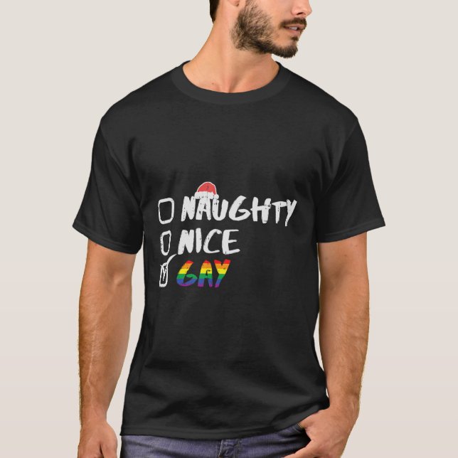 T-shirt Naughty Nice Gay Rainbow Funny Gay pride Lgbt Chri (Devant)