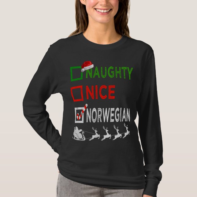 T-shirt Naughty Nice Norvège Pyjamas de Noël Funny San (Devant)