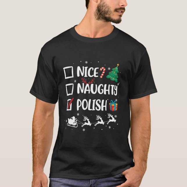 T-shirt Naughty Nice Polonais Noël Funny Santa Hat Noël (Devant)