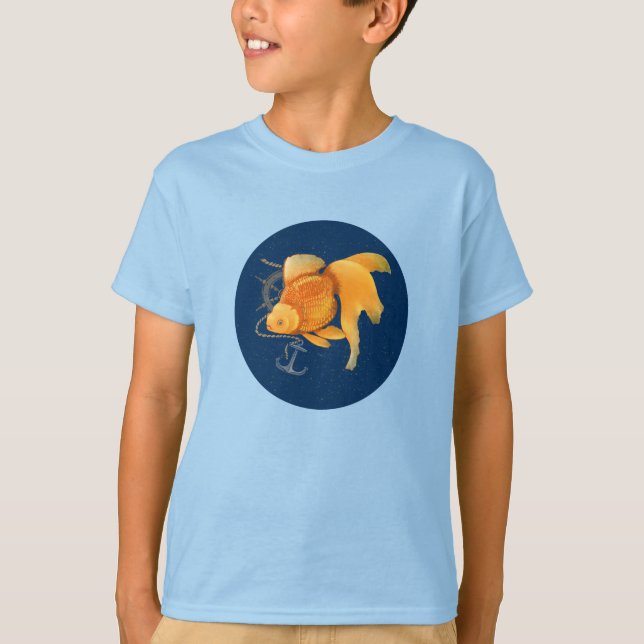 T-shirt Nautique de la roue d'Ancre de poisson rou (Devant)