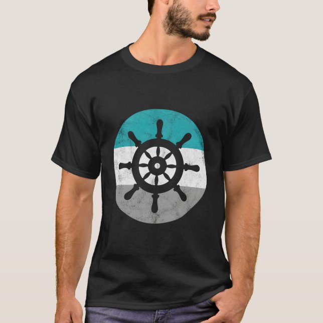T-shirt Navire Roue Rétro Cadeau Bateau Pour Hommes Femmes (Devant)