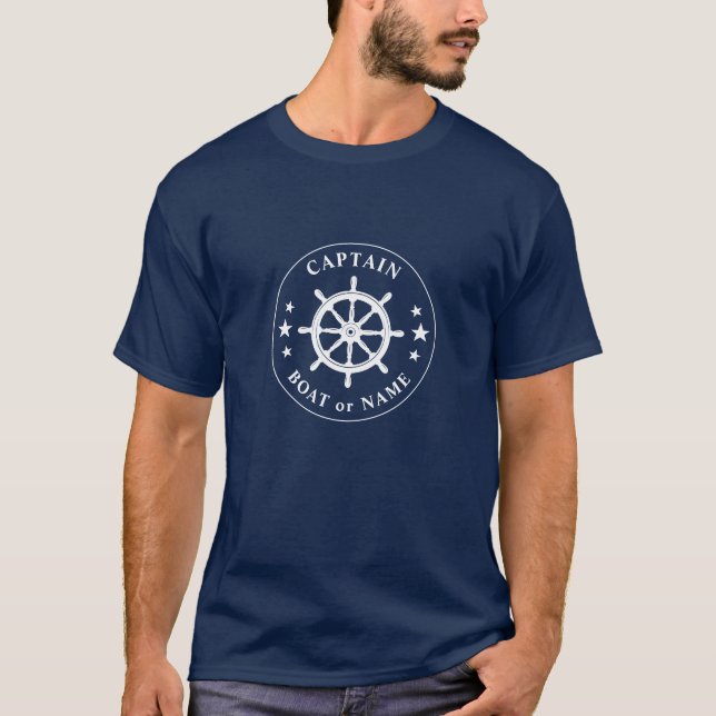 T-shirt Navires Helm Wheel Stars Capitaine ou nom de batea (Devant)
