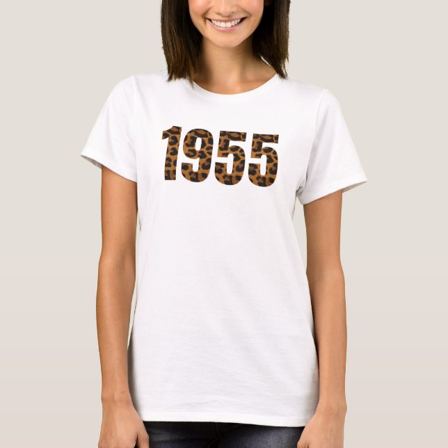 T-shirt Né 1955 Anniversaire Empreinte de léopard de fête (Devant)