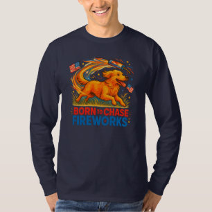 T-shirt Né à Chase Fireworks   Patriotique Golden Retriev