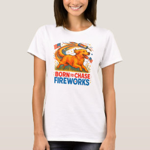 T-shirt Né à Chase Fireworks   Patriotique Golden Retriev