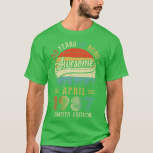 T-shirt Né Avril 1987 35ème Anniversaire Fabriqué En 1987