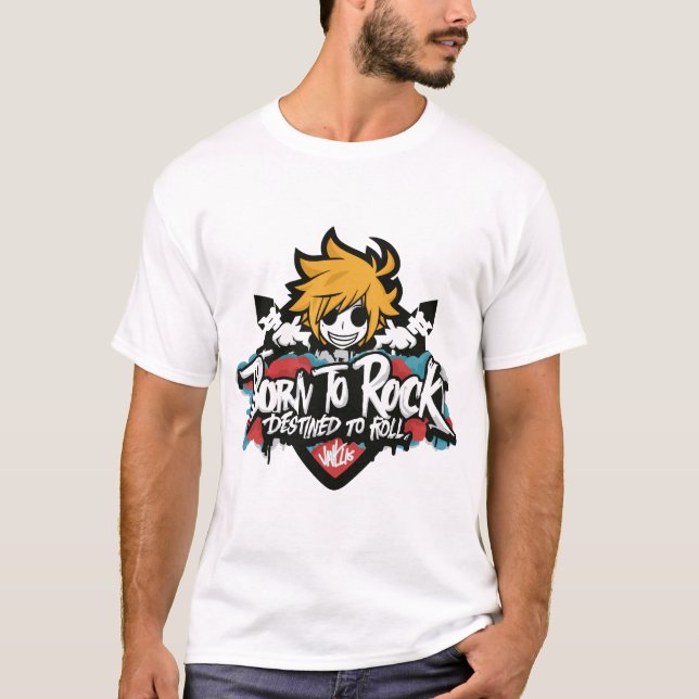 T-shirt Né dans le rock destiné à rouler, bande dessinée,  (Devant)