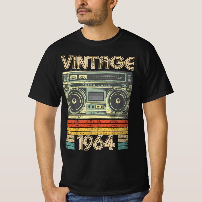 T-shirt Né En 1964 Radio Retro, 1964 Cadeau D'Anniversaire (Devant)