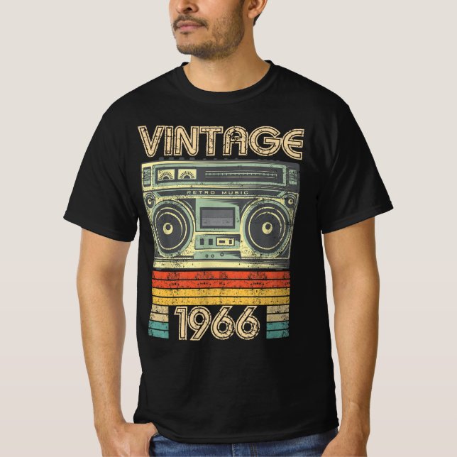 T-shirt Né En 1966 Radio Retro, 1966 Cadeau D'Anniversaire (Devant)