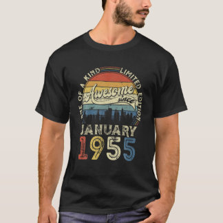 T-shirt Né En Janvier 1955 67 Ans Tee Vintage 67E Naissanc