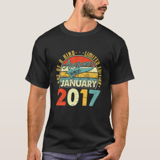 T-shirt Né En Janvier 2017 5E Anniversaire Cadeau Retro 5 