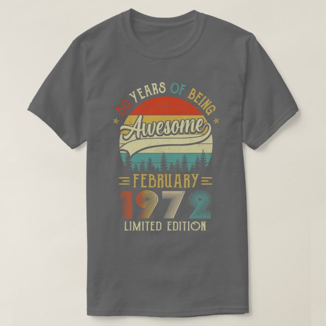 T-shirt Né Février 1972 50e Anniversaire Fabriqué En 1972  (Design devant)
