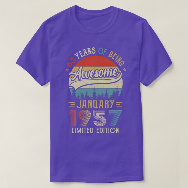 T-shirt Né Janvier 1957 65ème Anniversaire Fait En 1957 65 (Design devant)