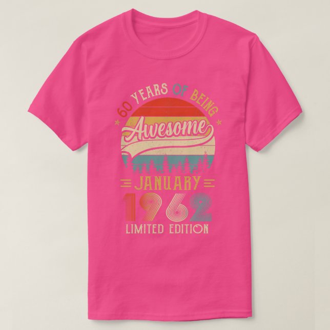 T-shirt Né Janvier 1962 60ème Anniversaire Fabriqué En 196 (Design devant)