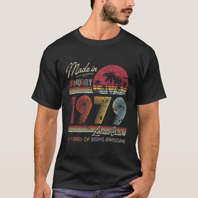 T-shirt Né Janvier 1979 43Ème Anniversaire Fabriqué En 197 (Devant)