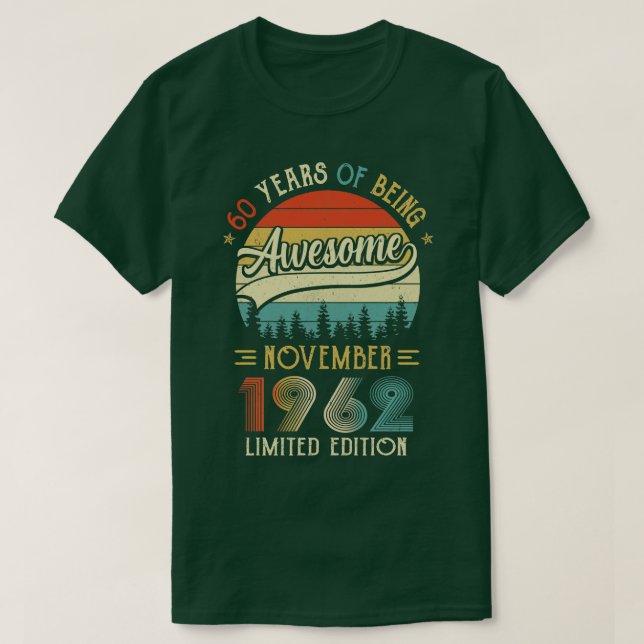T-shirt Né Novembre 1962 60ème Anniversaire Fabriqué En 19 (Design devant)