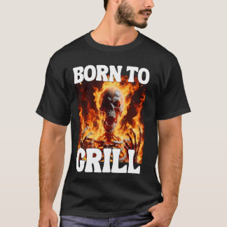 T-shirt Né Pour Grill Funny Cringe Dur Skeleton mème Flam