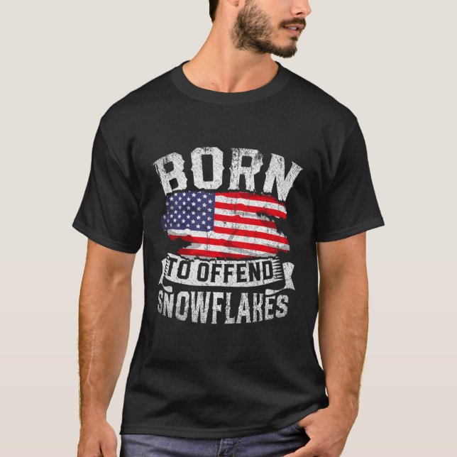T-shirt Né pour offenser les flocons de neige US Drapeau D (Devant)