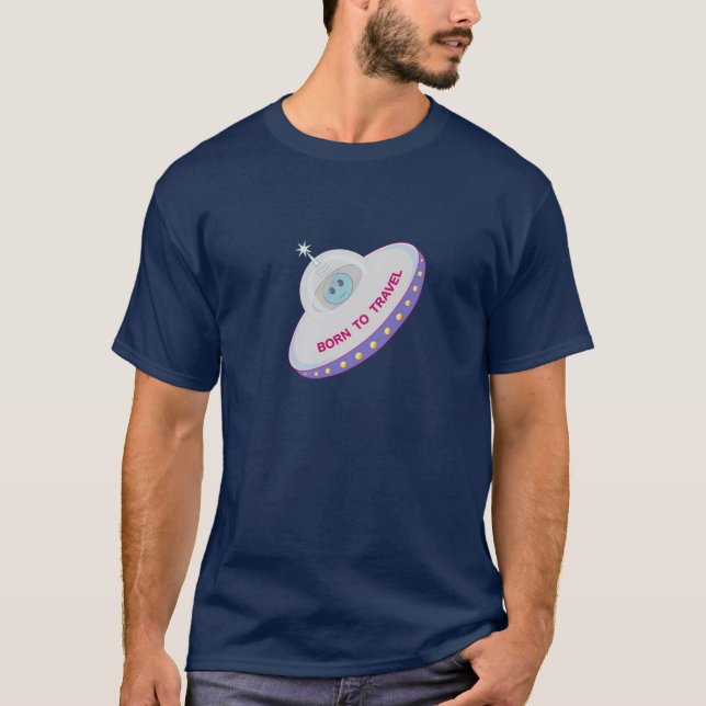 T-shirt Né pour voyager mignon alien & soucoupe volante (Devant)