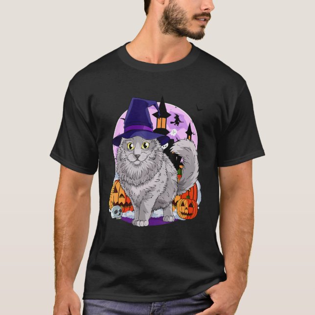 T-shirt Nebelung Cat Cute Halloween sorcier Citrouille (Devant)