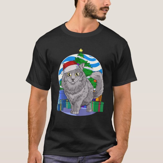 T-shirt Nebelung Cat Cute Santa Christmas Tree Decor (Devant)