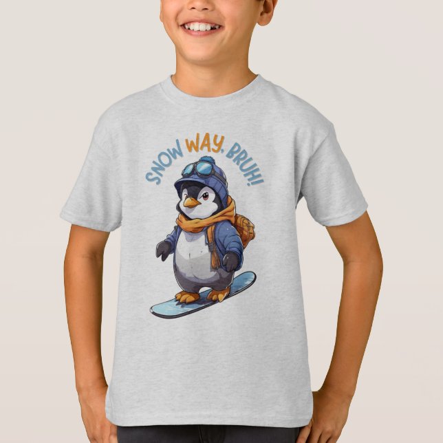 T-shirt Neige, Bruh ! Funny Penguin Snowboard (Devant)