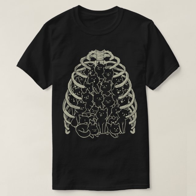 T-shirt Neko Cat Ribcage Noir et blanc par Tobe Fonseca (Design devant)